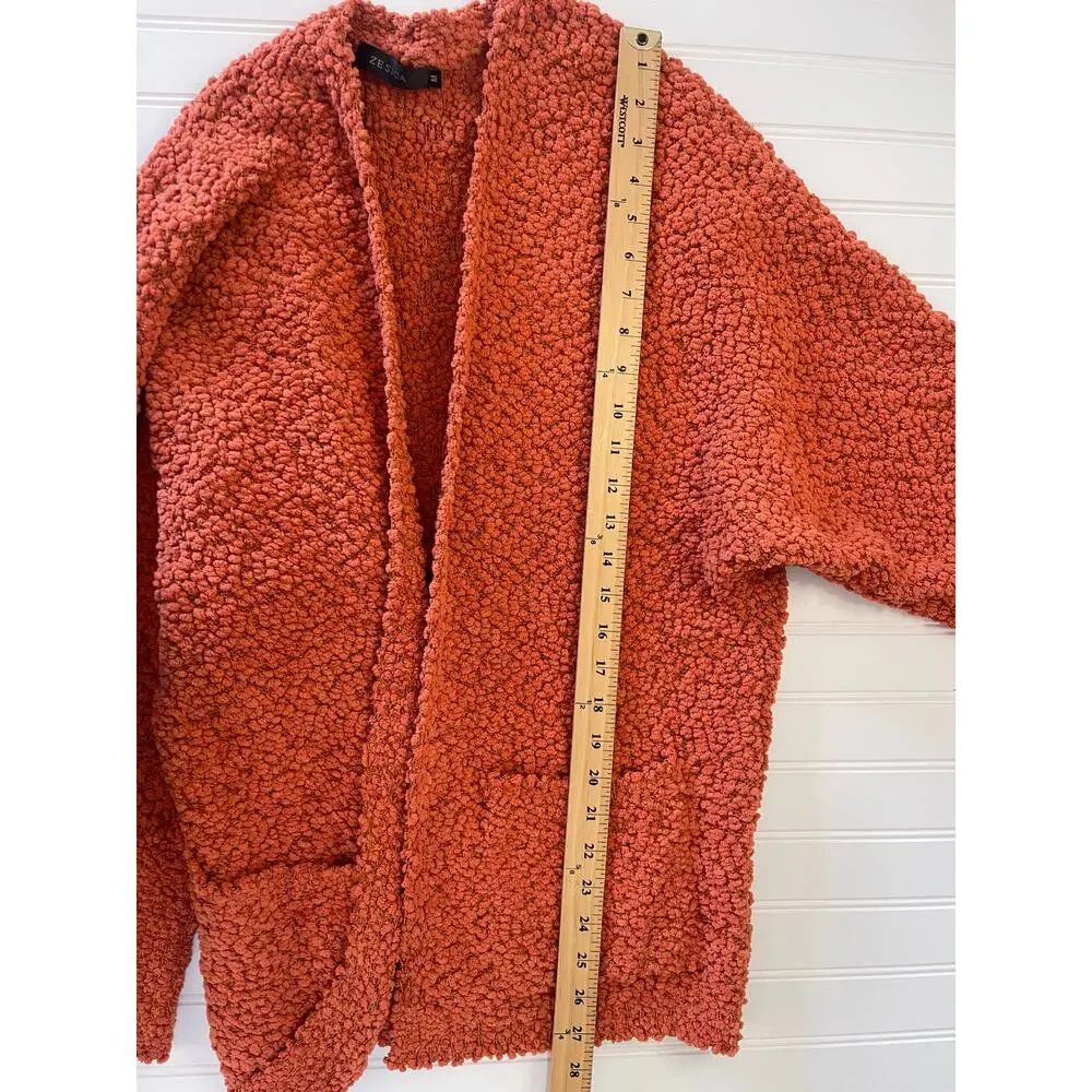 Zesica Popcorn Chunky Oversized‎ Cardigan Sweater Orange Womens Medium